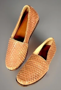 Nisolo Mara geflochtene gewebte Damen-Slipper Loafer mandelfarbenes Leder flache Schuhe, 7 NEU - Bild 1 von 23