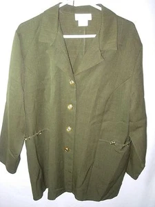 WOMENS OLIVE GREEN GOLD POLY CAREER BLAZER WEDDING SUIT COAT JACKET SIZE 22W 50" - Picture 1 of 4