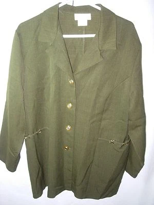 JAQUETA CASACO TERNO DE CASAMENTO FEMININA VERDE OLIVA OURO POLI CARREIRA BLAZER TAMANHO 22W 50" - Imagem 1 de 4