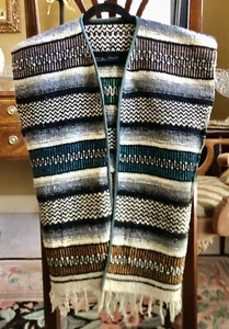 VINTAGE WOOL VEST; VIBRANT COLORS, FRINGED BOTTOM; SALTILLO, MEXICO c 1967; XS-S - Picture 1 of 9