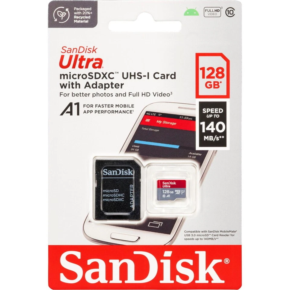 Sandisk Micro SDXC Karte 128GB Ultra Android UHS-I U1 140 MB/s A1 Class 10 - Bild 1 von 1