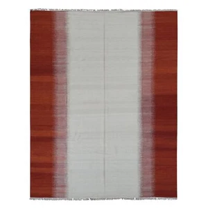 8'x10'2" Ivory 100% Wool Flat Weave Durie Kilim Hand Woven Reversible Rug R87910 - Picture 1 of 12
