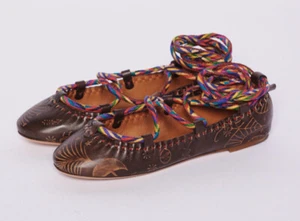 Valentino Garavani Ballerinas Leder bedruckt Knöchelriemen Wickeloptik Größe 36 - Bild 1 von 4