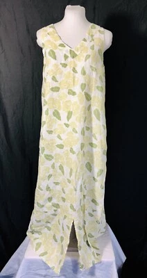 Maxi Vestido LINO 100% Lino Pequeño Sin Mangas Blanco Verde Floral Lagenlook Foto 1 de 4