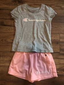 Champion Girls Outfit Pink Gray Short Sleeve Shorts Size 5 - Picture 1 of 4