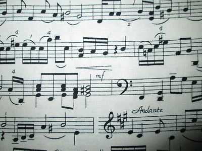 MUSIC NOTES BLACK WHITE BACKGROUND COTTON FABRIC FQ  - Image 1 of 4