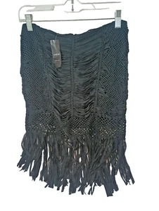 Fringe skirt, black crochet with fringe, from Bebe size 6, NWT. DS07 - Picture 1 of 11