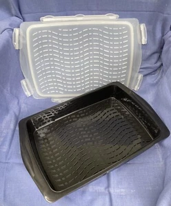 Marinade Tray w Snap Lock Lid Black Clear 14 x 10 x 2 1/4 inner Meat BBQ Veggies - Picture 1 of 7
