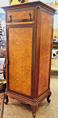 Antique French Cabinet Elm Burl wood; 45.5 In Tall, 19 Wide, 15.5 Deep Cover
