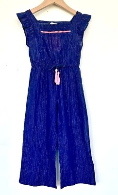 Monsoon Girls Metallic Stripe Jumpsuit Age 4 Flutter Cap Sleeve Tassel Ties - Image 1 of 4