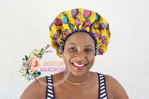 Gorro reversible satén de alta costura hecho a mano estampado africano Ankara cuidado natural del cabello - Imagen 1 de 7