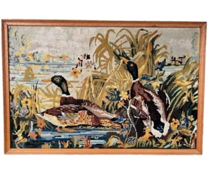Large Vintage Framed French Woven Tapestry- Ducks, great Hunting Gift 76 x 51cm - Picture 1 of 17
