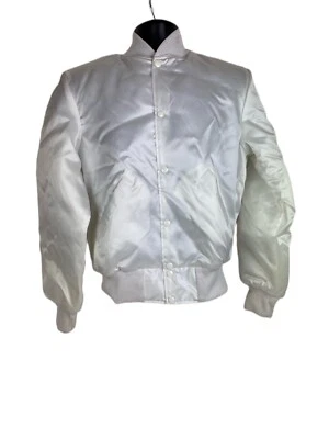 Jaqueta Bombardeiro Vintage Cetim Branco Média Holloway Nylon Deadstock 80 Leve - Imagem 1 de 4