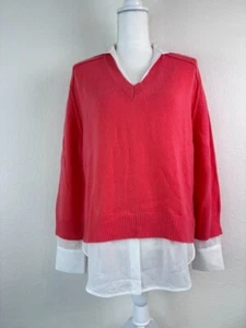 Brochu Walker women's small coral pink the looker layered v-neck sweater top - Picture 1 of 7