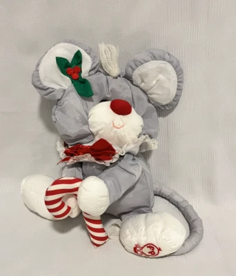 Vintage 1987 Fisher Price Puffalump Christmas Mouse w/ Candy Cane Stuffed Plush - Image 1 of 3