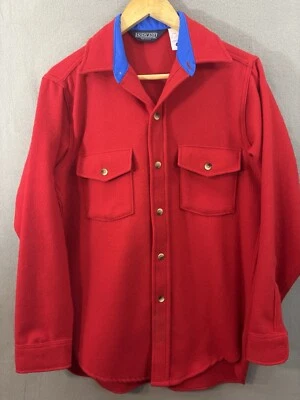 Vintage Lands End Wool Blend Red Flannel Camp Shirt Size Small Made in USA - Image 1 of 4