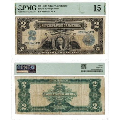 United States 1899 $2 Silver Certificate Note Fr. 249 - PMG F-15 Foto 1 de 3