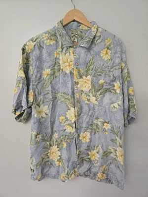 Montego Mon Men's Large 100% Silk Blue Short Sleeve Shirt Pocket - Image 1 of 4