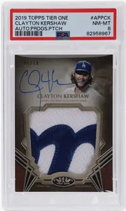 2019 Topps Tier One Prodigious Autograph Relic Clayton Kershaw /10 PSA 8 NMMT - Picture 1 of 2