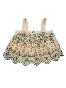 Camiseta sin mangas Yandra bordada beige y verde dRA talla grande nueva con etiquetas - Imagen 1 de 9