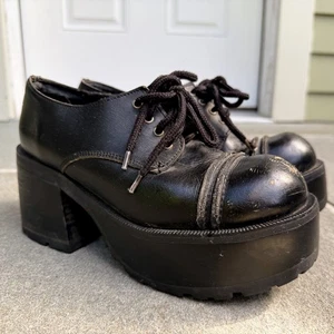 Vtg Wild Pair Black chunky platform shoes 90's sz 7 goth witchy emo oxfords y2k - Picture 1 of 10