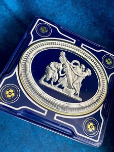 Vintage Greek Style Cobalt Blue Cookie Tin - Picture 1 of 7