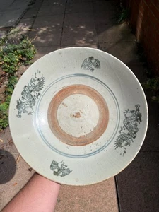 Antico piatto porcellana cinese blu e bianco Ming Swatow XVII secolo - Foto 1 di 16