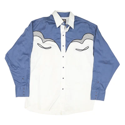 PANHANDLE SLIM Mens Blue & White Western Shirt M Cotton Blend Snap Button - Image 1 of 4