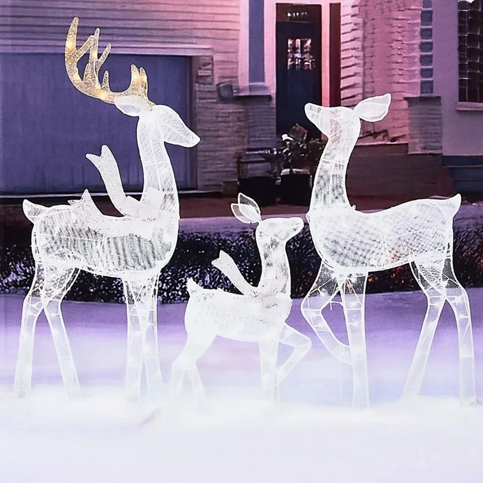 Juego de 3 Ciervos Familia Con 120 Luces LED Blancas Navidad Exterior Patio Decoración Foto 1 de 4