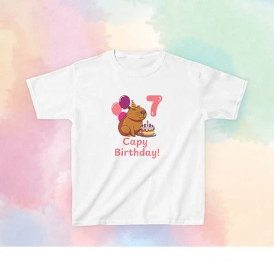 Camiseta Cumpleaños Capibara Niño | Algodón Personalizado Niños Edades 5-12 Foto 1 de 3