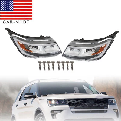 Right+Left For 2016 2017 2018 Ford Explorer Halogen W/LED DRL Headlights Chrome - Image 1 of 4