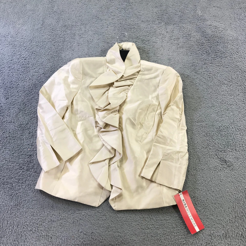 NINA MCLEMORE 夹克女式 4 真丝 Dupioni Ruffle Suzanne 开衫外套 850 美元 — 第 1/4 张图片