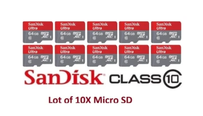 Lot of 10 SanDisk 64GB Ultra Micro SD Flash SDXC Memory Card - Image 1 of 4