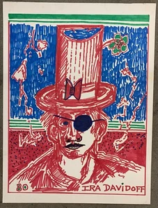 Pintura abstracta vintage retrato de hombre colorido por el artista Ira Davidoff Judaica - Imagen 1 de 3