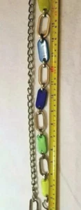 1970s Mod Green & Blue Beaded Chain Belt - 34" Adjustable Lobster Clasp - Picture 1 of 3