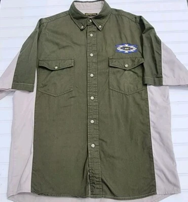 Mens L Rustler By Wrangler Western Aztec Button Down Shirt Colorblock Beige - Image 1 of 4