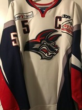 2010-11 ECHL AHL NHL ELMIRA JACKALS "C" GAME WORN PATRICK COULOMBE HOCKEY JERSEY