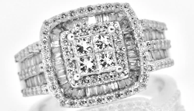 1.56ctw Princess Cut Diamond Cluster Engagement Ring 14k White Gold Lot 7 - Image 1 of 4