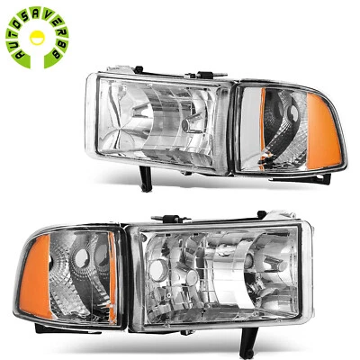 Headlights For 1994-2002 Dodge Ram 1500 2500 3500 Chrome Housing Amber Headlamps Foto 1 de 4