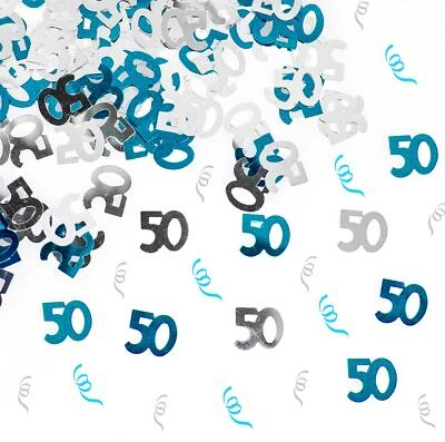 Tabletop Confetti Blue Silver 50th Birthday Anniversary Scatter Party Decor X2 - Image 1 of 4