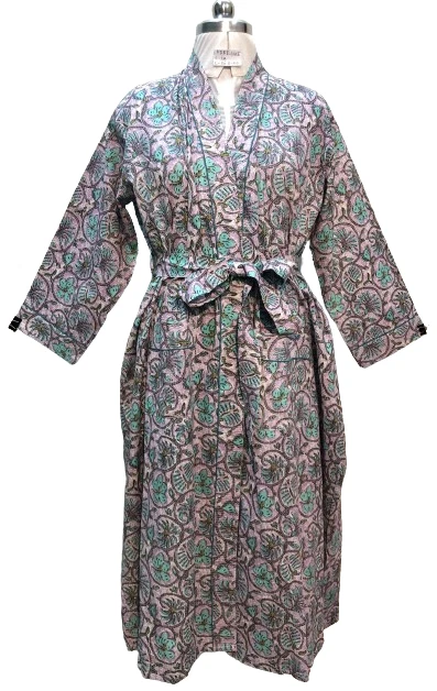 kimono robe Indian  women's long   light pink and blue  colour free size - Image 1 of 4