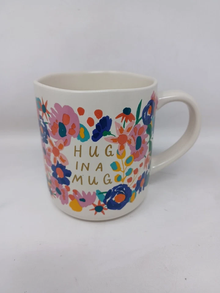Opalhouse Hug In a Mug Flowers Gold Letters Stoneware Cozy Wavy Rim 16oz