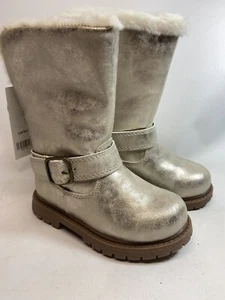 NEW Carter's Kids Girls Size 8 - June Fashion Boot, Gold w/ White Fur Trim Zip - Picture 1 of 6