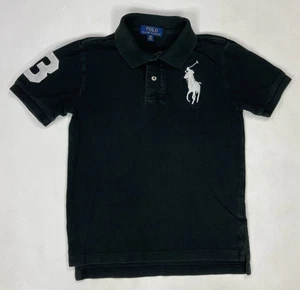 Polo Ralph Lauren Rugby Polo Shirt Boys Small 8 Black Big Pony 3 White - Picture 1 of 9