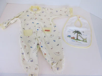 Vintage John Lennon Carters Baby Sleeper 6-9M piedi tema Imagine Peace con bavaglino - Immagine 1 di 4