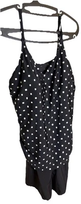 Christina One Piece Swimsuit Black Geometric Pattern Shorts Size 18 Adj Straps - Image 1 of 4