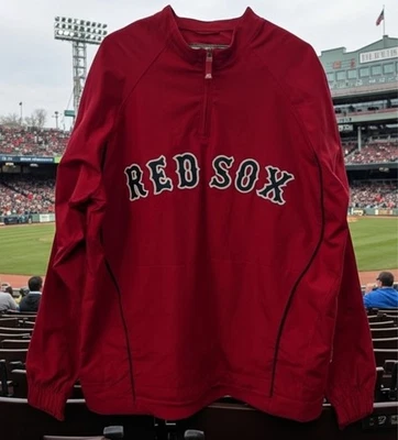 Boston Red Sox Majestic Rojo Pullover Chaqueta Cortavientos 1/4 Cremallera Para Hombre GRANDE Foto 1 de 4