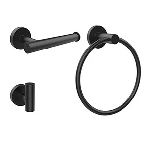 Black Bathroom Cloakroom Accessory Set Towel Ring Robe Hook & Toilet Roll Holder - Picture 1 of 1
