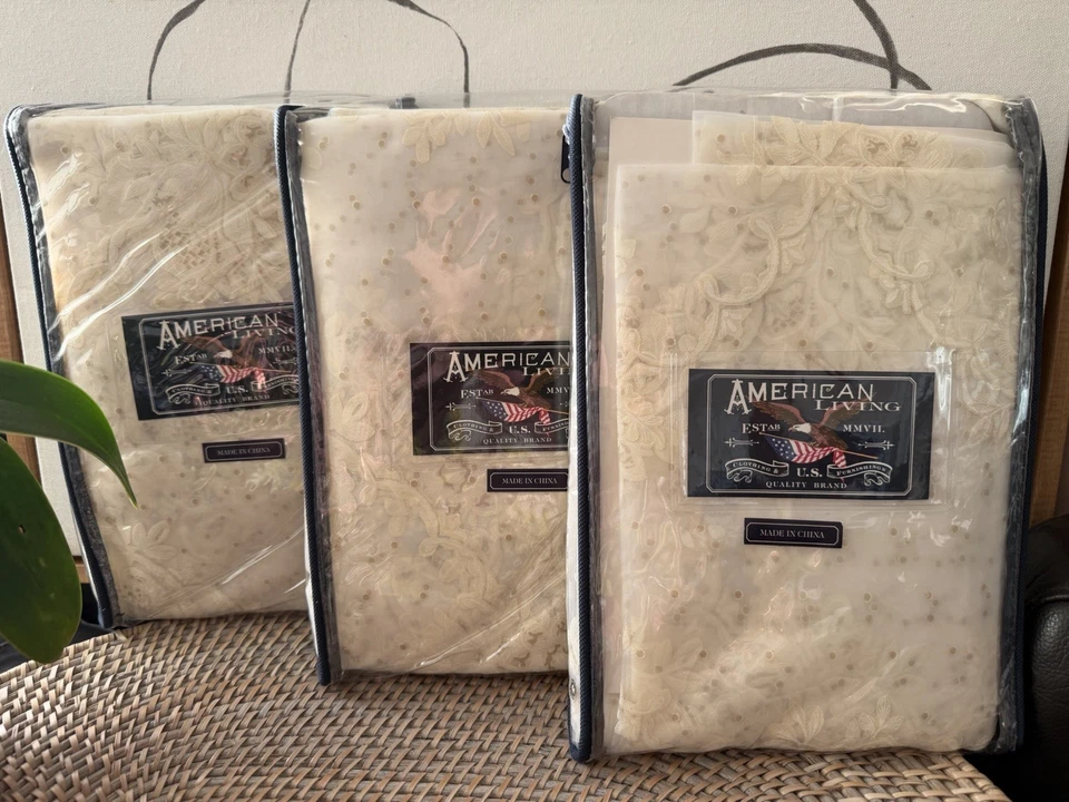 De colección Nuevo en Caja 3x Paneles Cortina Ventana Transparente Encaje Color Crema American Living Foto 1 de 4