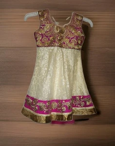 Girls Size (24) 4/5 India Elegance Formal Dress Ivory, Pink And Gold - Picture 1 of 9